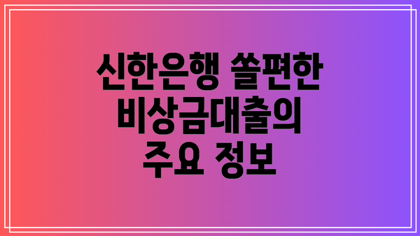 신한은행 쏠편한 비상금대출의 주요 정보