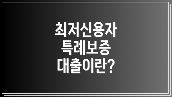 최저신용자 특례보증 대출이란?