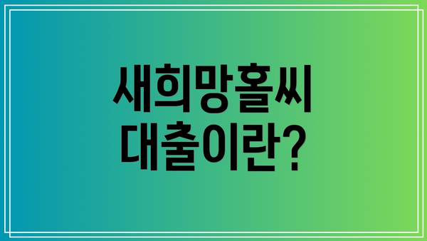 새희망홀씨 대출이란?